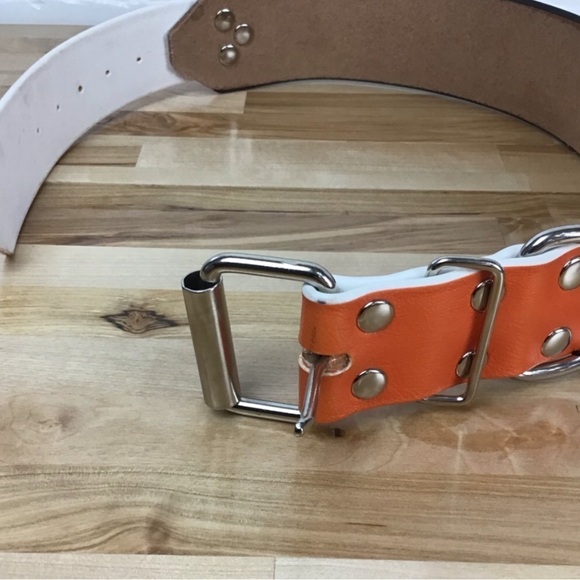 Mad Cow genuine leather Naruto dog collar limited edition orange white handmade - Picture 11 of 16